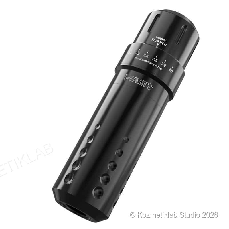 Mast Flip Pen Dövme Seti (6 Stroke 2.6–4.0 mm, Circle Adaptörlü) detaylı kullanım ve kutu içeriği görünümü